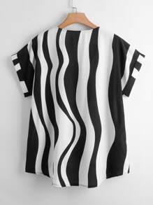 SHEIN LUNE Áo sơ mi Plus Size Khối Màu Giải trí - Đen và trắng - Xem 2