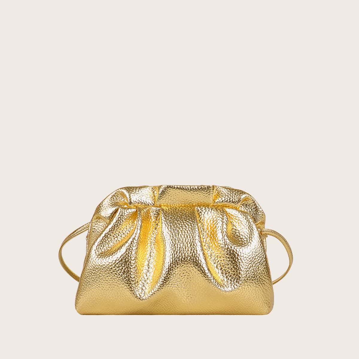 

Metallic Ruched Crossbody Bag, Gold