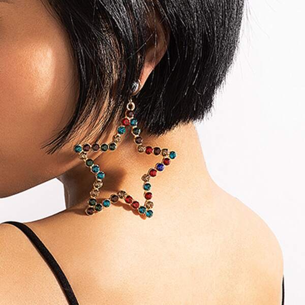 

Rhinestone Star Earrings, Multicolor