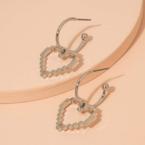 

Hollow Out Heart Drop Earrings, Silver