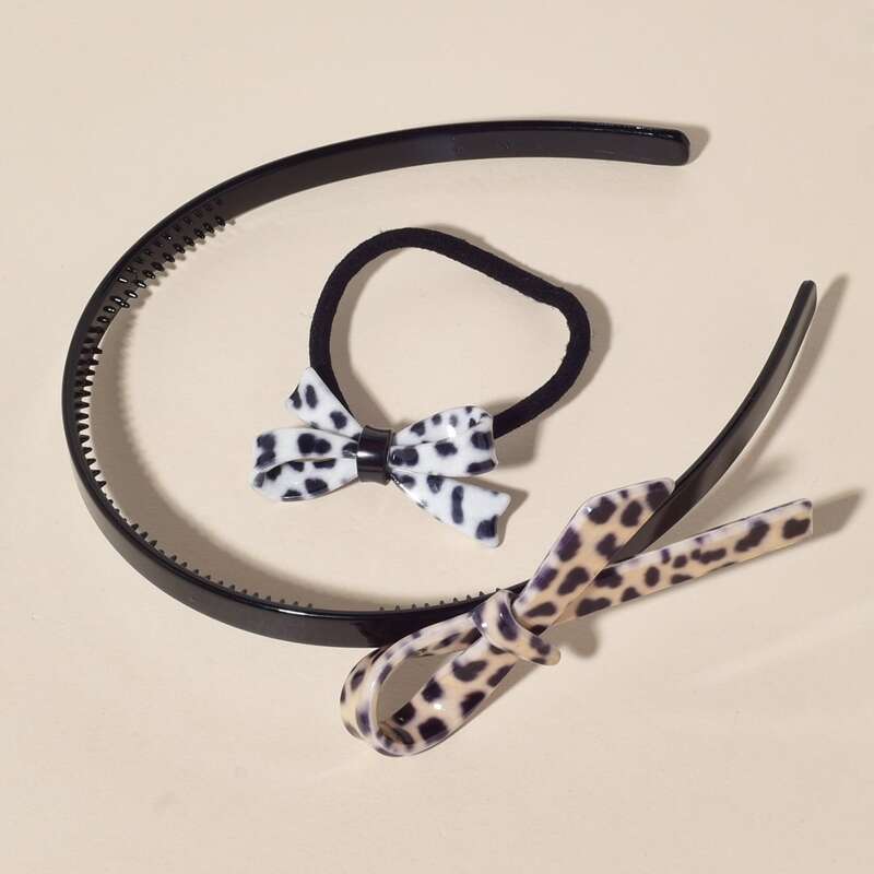 

1pc Leopard Bow Headband & 1pc Hair Tie, Multicolor