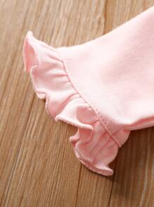 Yierying 女婴素色褶邊細節連身長褲帶帽 - 淺粉色 - 查看 3