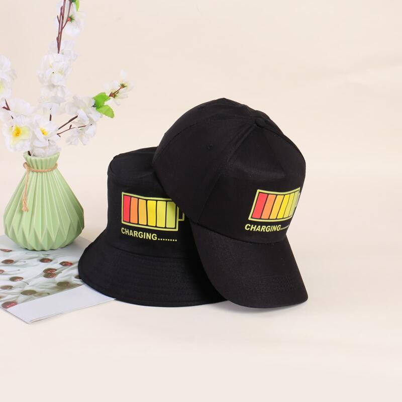 

Guys 2pcs Letter Bucket Hat & Baseball Cap, Black