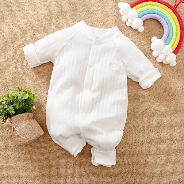 

Baby Unisex Patched Detail Button Front Jumpsuit, White