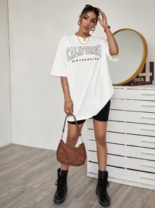 SHEIN Unity Áo thun Lá thư Giải trí - trắng - Xem 4