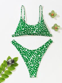 Dalmatian High Cut Bikini For Summer Beach Vacation - Green - View 3