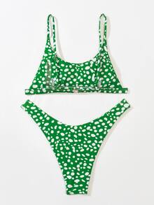 Dalmatian High Cut Bikini For Summer Beach Vacation - Green - View 4