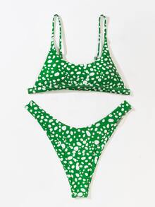 Dalmatian High Cut Bikini For Summer Beach Vacation - Green - View 5