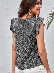 SHEIN Clasi Áo sơ mi Xù Thực vật Giải trí - Đen và trắng - Xem 2