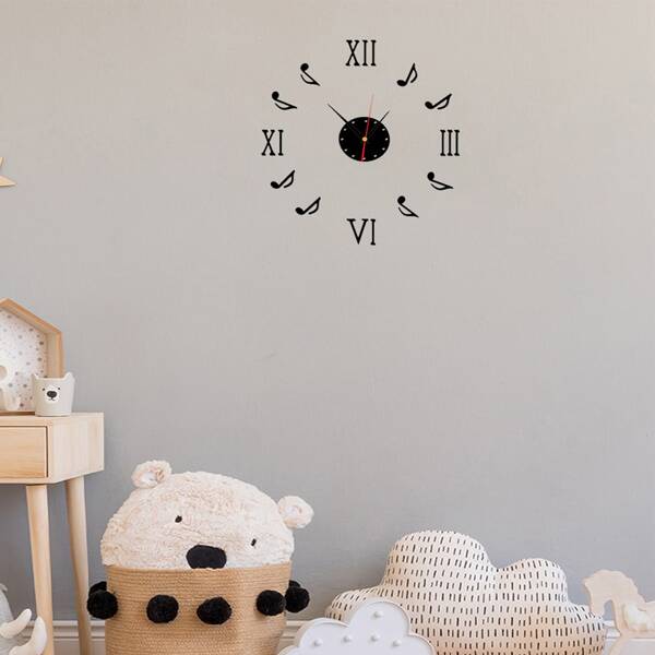 

Music Notes Decor Mirror Surface Wall Clock, Black