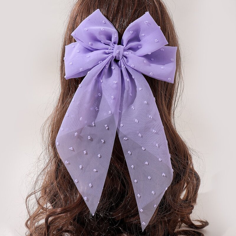 

Swiss Dot Bow Hair Clip, Purple