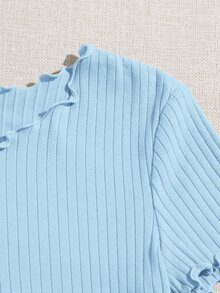 SHEIN EZwear 2 Packs Lettuce Trim Tee - Blue and White - View 5