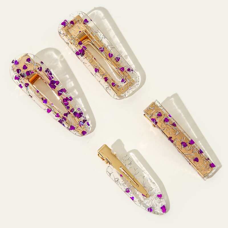 

4pcs Heart Hair Clip, Purple