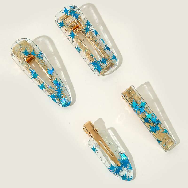

4pcs Star Hair Clip, Baby blue