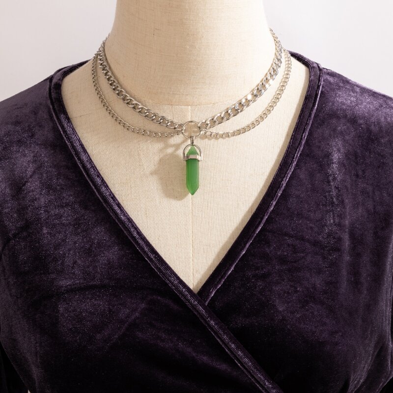 

Stone Layered Chain Necklace, Silver