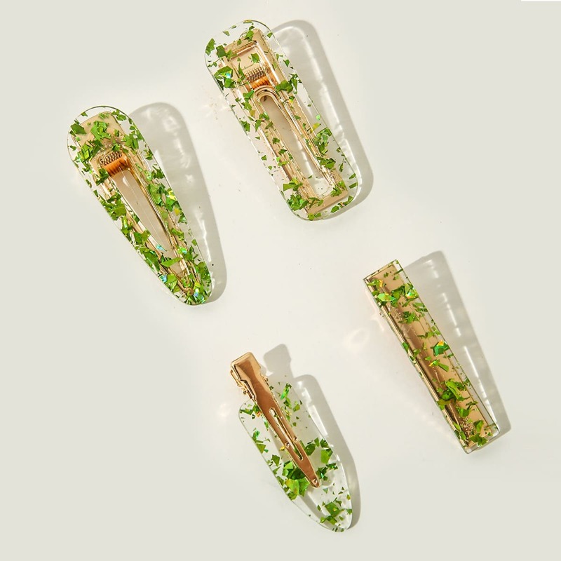 

4pcs Clear Hair Clip, Green