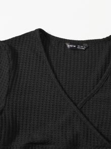 Muchica Surplice Neck Lettuce Trim Tee - Black - View 5