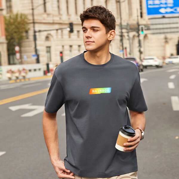 

Men Letter Graphic Tee, Dark grey