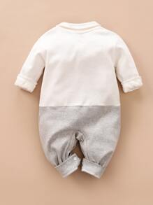 Yierying 男嬰拼色蝴蝶結領連身長褲 - 彩色 - 查看 2