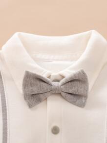 Yierying 男嬰拼色蝴蝶結領連身長褲 - 彩色 - 查看 3