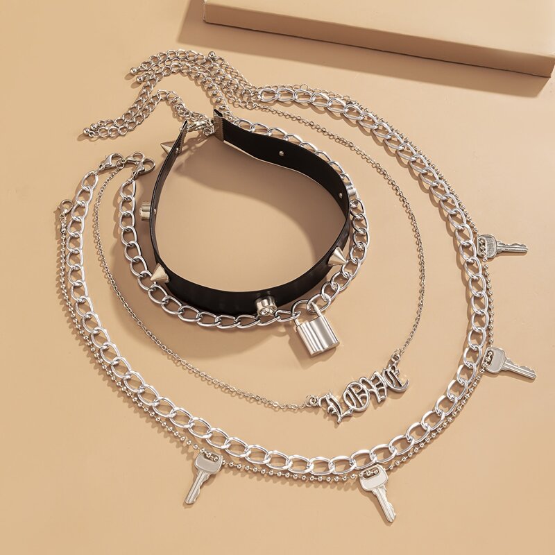 

5pcs Lock & Key Necklace, Silver