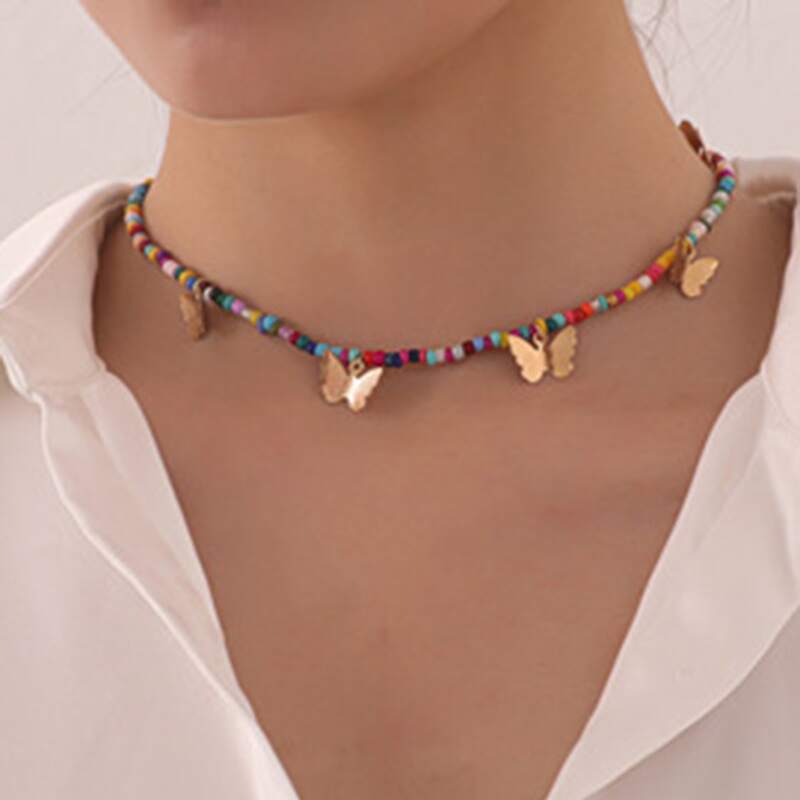 

Butterfly Beaded Necklace, Multicolor