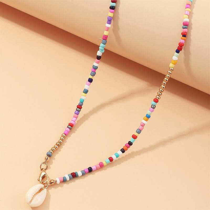 

1pc Shell Beaded Necklace, Multicolor