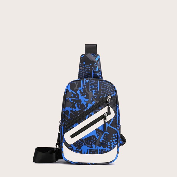 

Men Allover Graphic Sling Bag, Blue