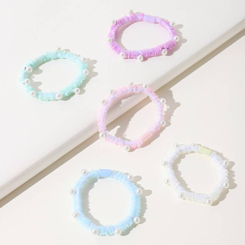 

5pcs Faux Pearl Hair Tie, Multicolor