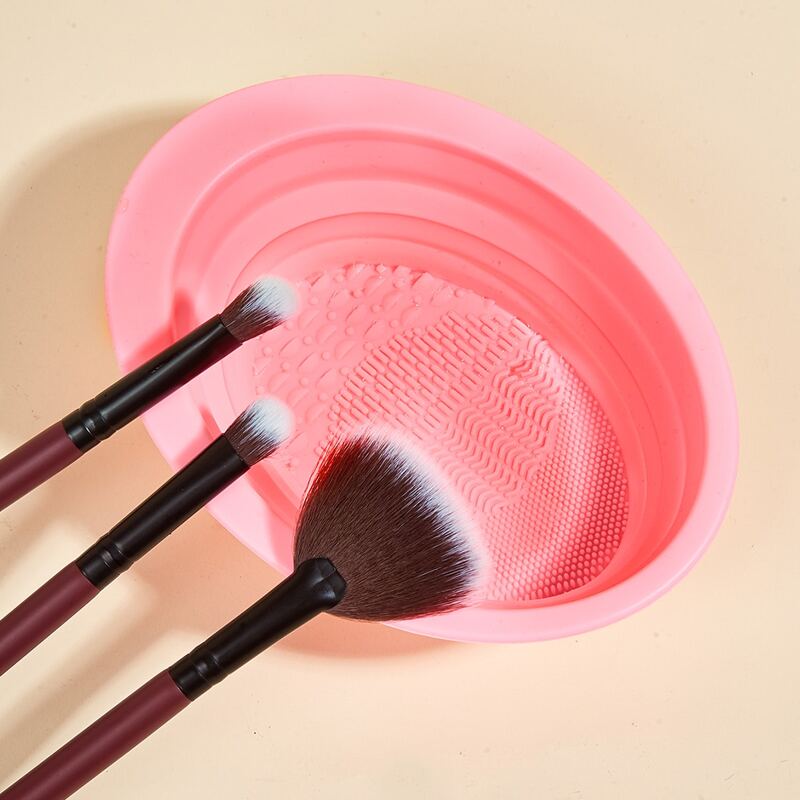 

Foldable Silicone Makeup Brush Cleaning Bowl, Pink