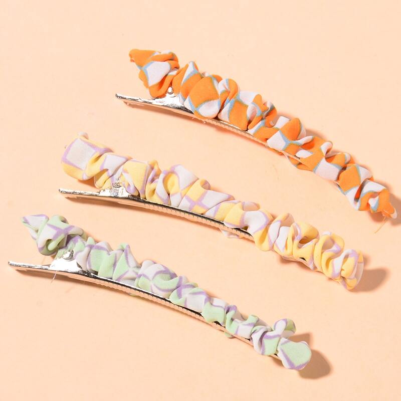 

3pcs Graphic Ruched Hair Clip, Multicolor
