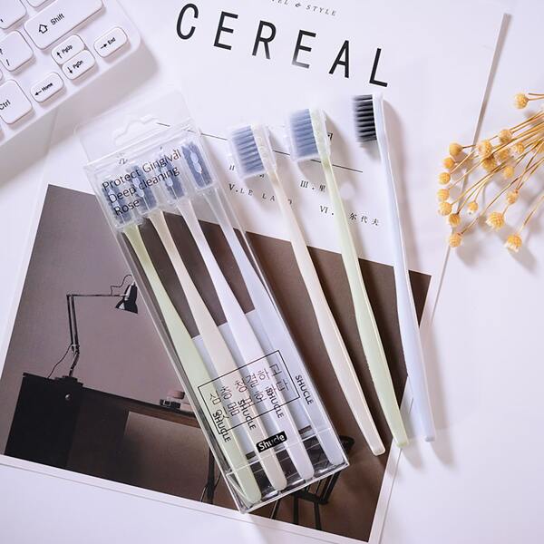 

4pcs Plain Toothbrush Set, Multicolor