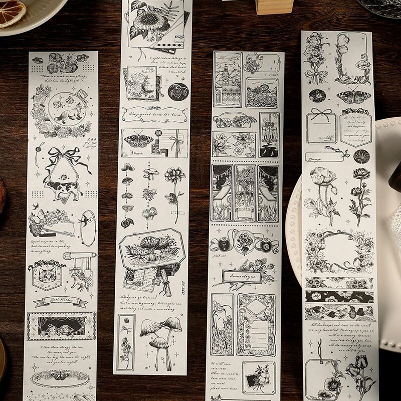 

1sheet Vintage Pattern Random Sticker, Black and white