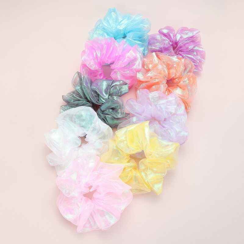 

9pcs Solid Holographic Scrunchie, Multicolor
