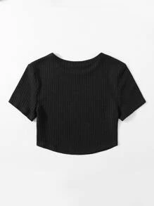 Muchica Solid Waffle Knit Tee - Black - View 2