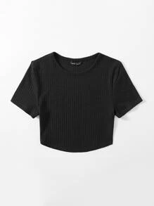 Muchica Solid Waffle Knit Tee - Black - View 3