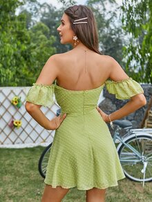 Double Crazy Đầm Thắt nút màu trơn Boho - Màu xanh chanh - Xem 2