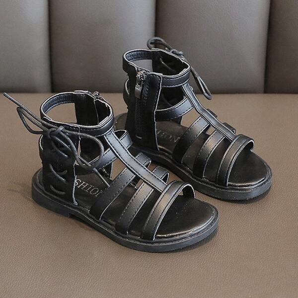

Girls Lace Up Decor Gladiator Sandals, Black