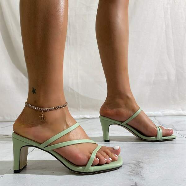 

Thin Strap Chunky Heeled Mules, Mint green