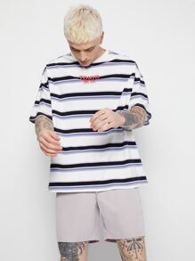 Manfinity VCAY Men Letter Graphic Striped Tee