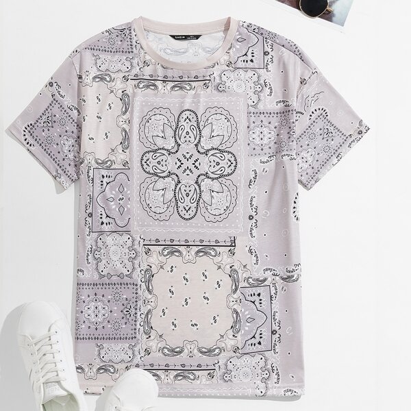 

Men Paisley & Patchwork Print Tee, Multicolor