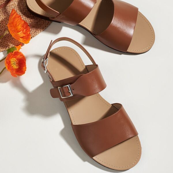 

Buckle Decor Slingback Sandals, Brown