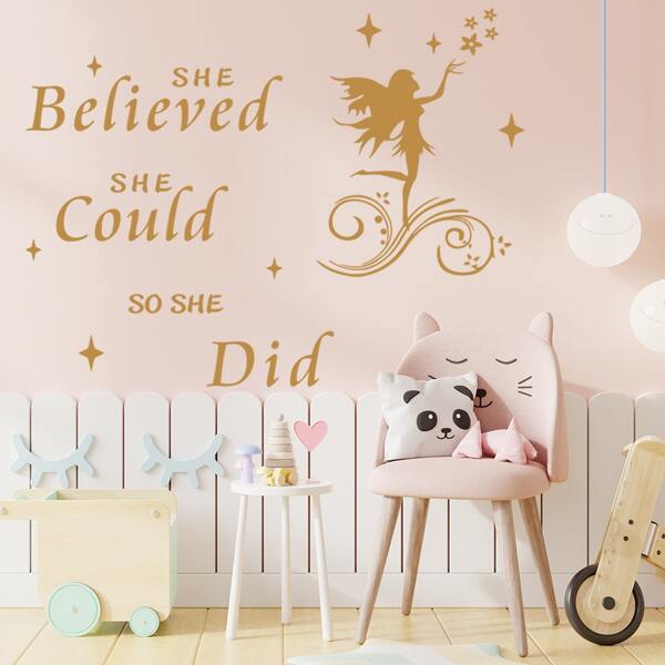 

1set Slogan Graphic Wall Sticker, Gold
