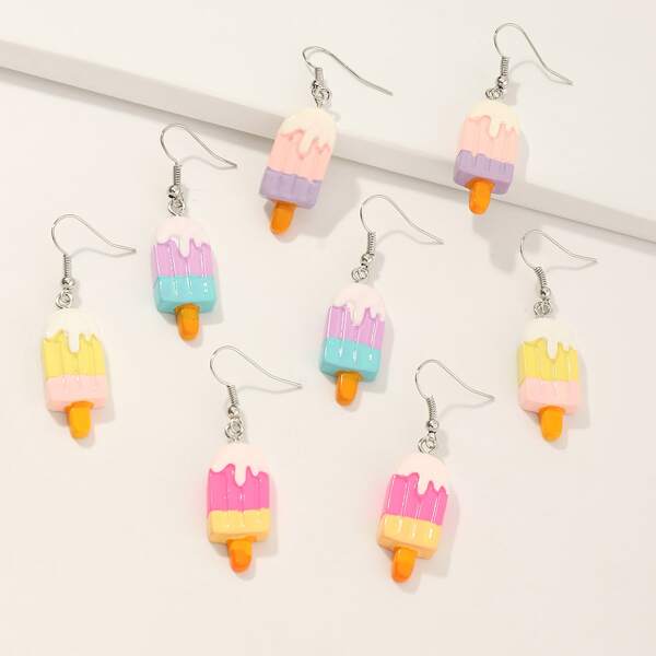 

4pairs Girls Ice Cream Drop Earrings, Multicolor