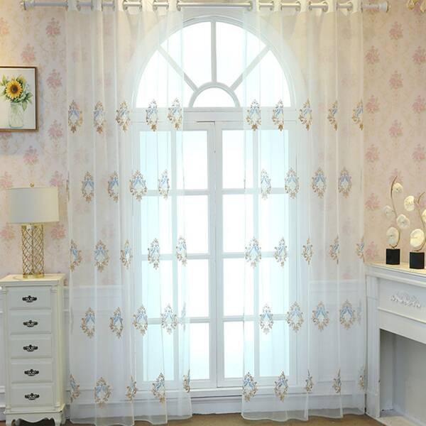 

Royal Embroidery Single Panel Curtain, White