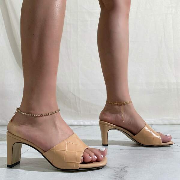 

Braided Chunky Heeled Mules, Apricot