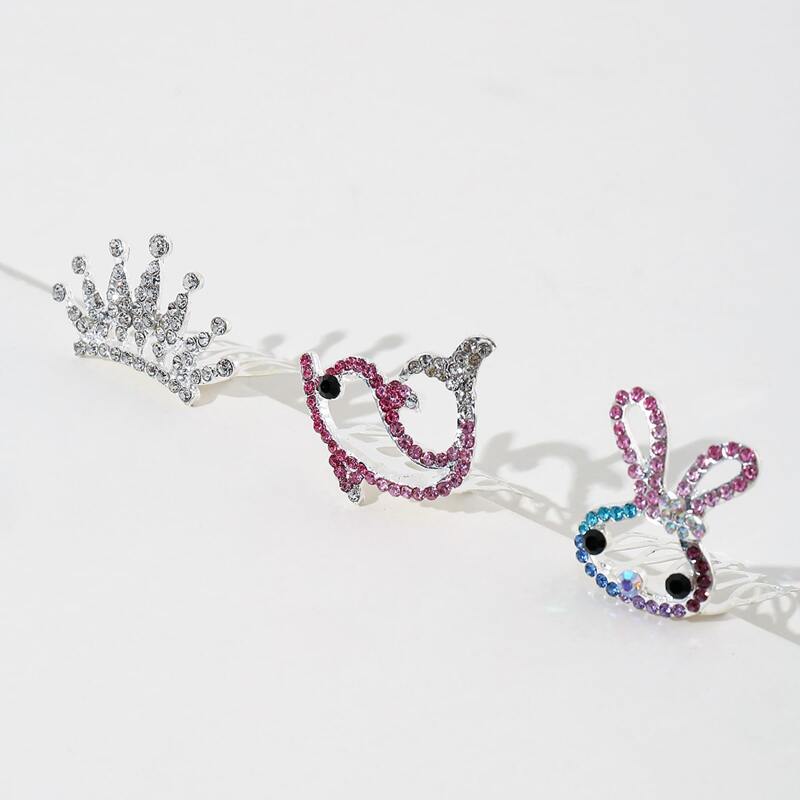 

3pcs Rhinestone Crown Hair Pin, Multicolor