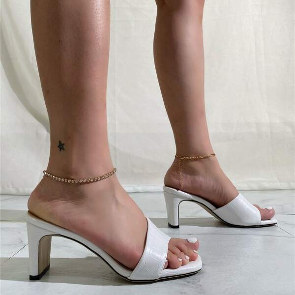 

Croc Embossed Chunky Heeled Mules, White