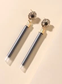 1 Pair of Charming Sparkling Rhinestone Bohemian Tassel Earrings, Women's Daily Vacation Style Jewelry Accessories, Party Gift - Black - View 2