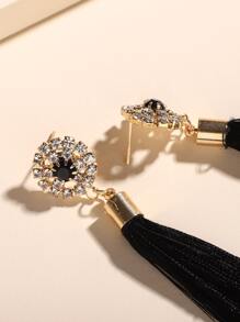 1 Pair of Charming Sparkling Rhinestone Bohemian Tassel Earrings, Women's Daily Vacation Style Jewelry Accessories, Party Gift - Black - View 3